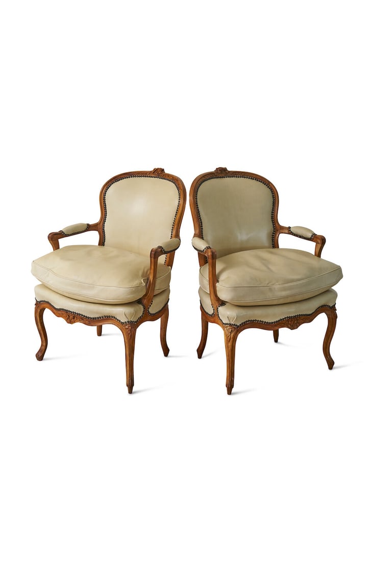 A pair of Louis XV style fauteuils, French, 18th century, (2) (1 of 2)