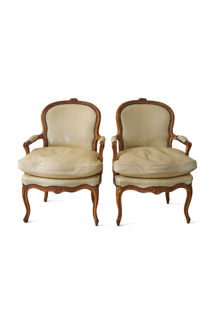 A pair of Louis XV style fauteuils, French, 18th century, (2) - 2