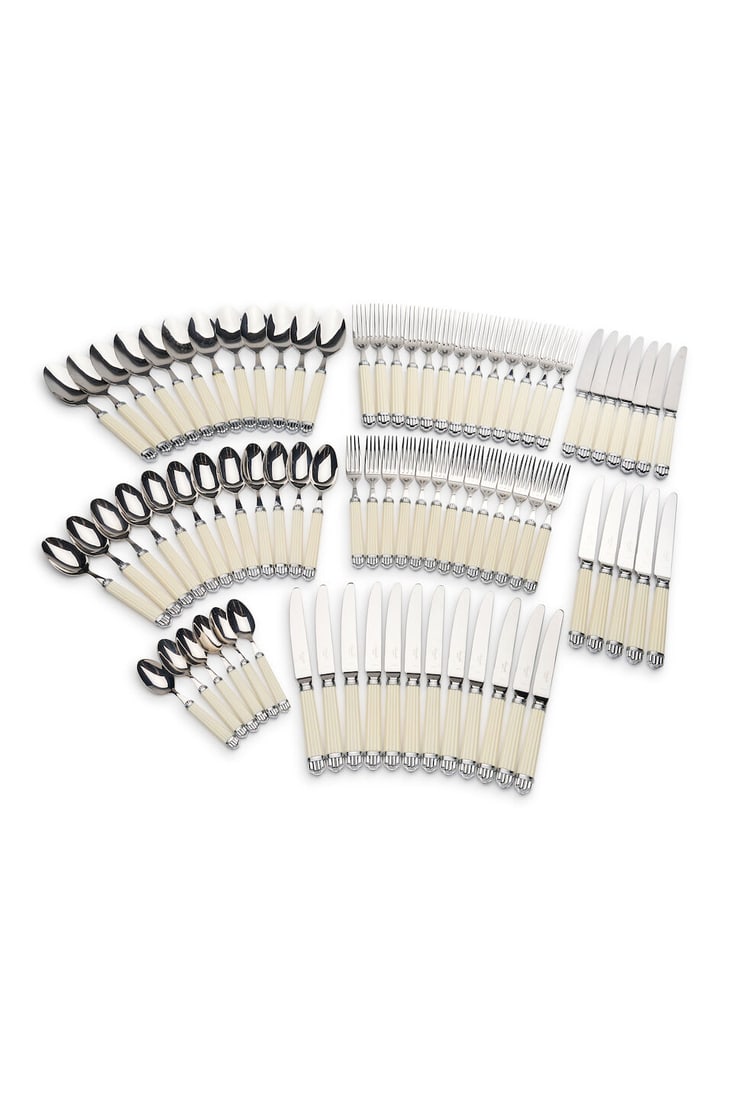 Christofle | an eighty-piece Aria Ivory flatware service marked CHRISTOFLE FRANCE, Designed 199...: Christofle | an eighty-piece Aria Ivory flatware service marked CHRISTOFLE FRANCE, Designed 1996 until 2000, for twelve place-settings, each piece with ivory resin handles, the knives with stainless s