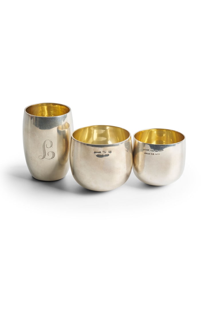 Bulgari and Asprey | silver-gilt tumblers with a silver-gilt beaker BULGARI 925 ITALY and ASPREY... (1 of 2)