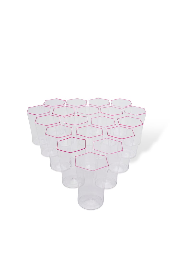 Carlo Scarpa for Venini, set of 19 tumblers, blown Murano glass,: Carlo Scarpa for Venini, set of 19 tumblers, blown Murano glass, clear hexagonal form with fuchsia rim, height: 10.0cm For further information on this lot please visit Bonhams.com For further informat