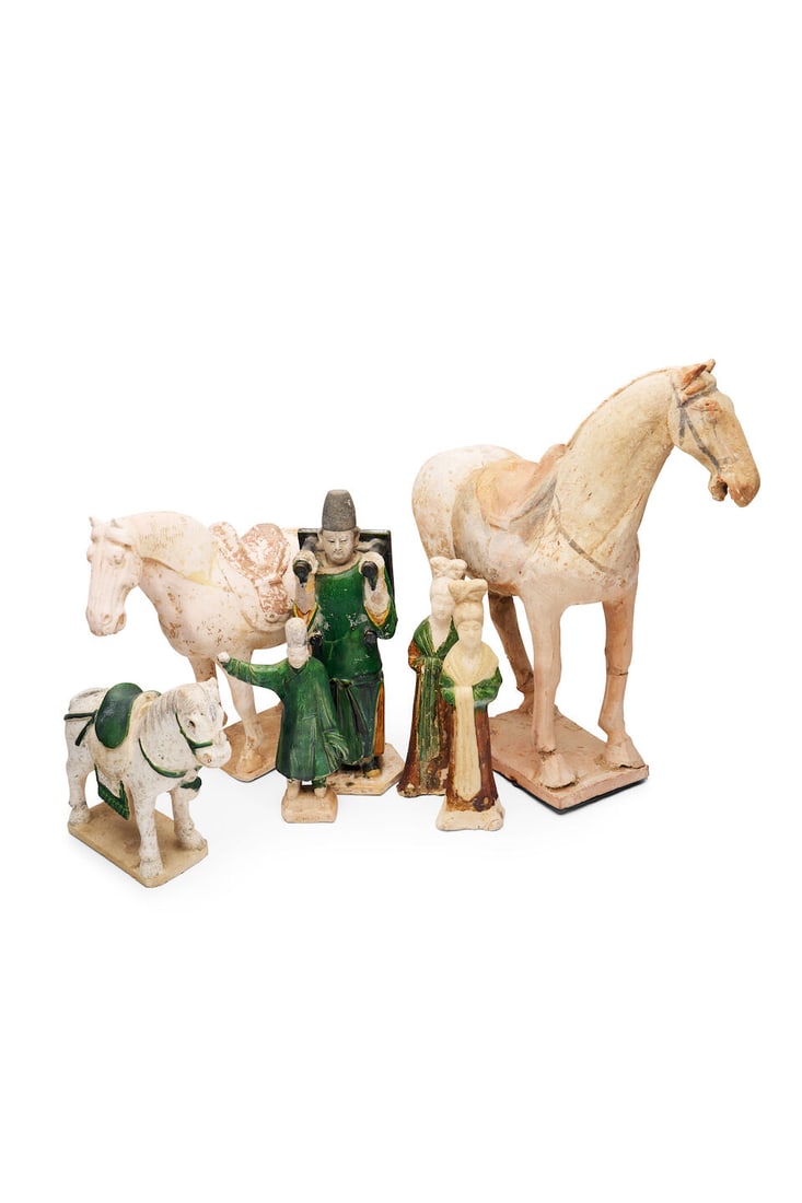 A group of pottery models of horses and figures China, Han to Tang dynasty (7) (1 of 1)
