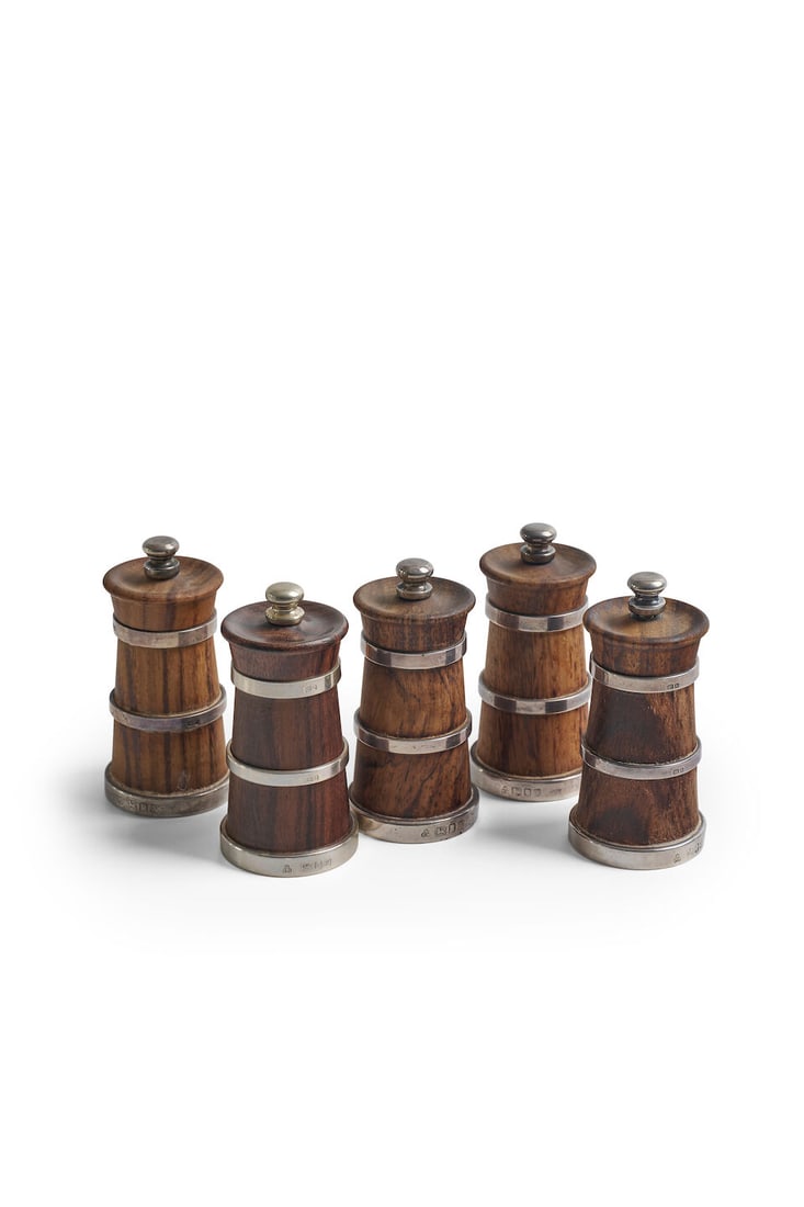 Five English 'milk churn' pepper mills M C Hersey & Son Ltd, London, 1997 (5) (1 of 1)