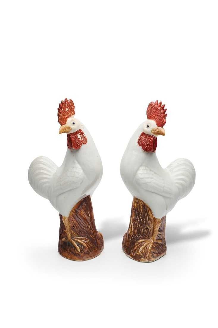 A pair of roosters, China, c. 1920, height: 37.0cm (2) (1 of 1)