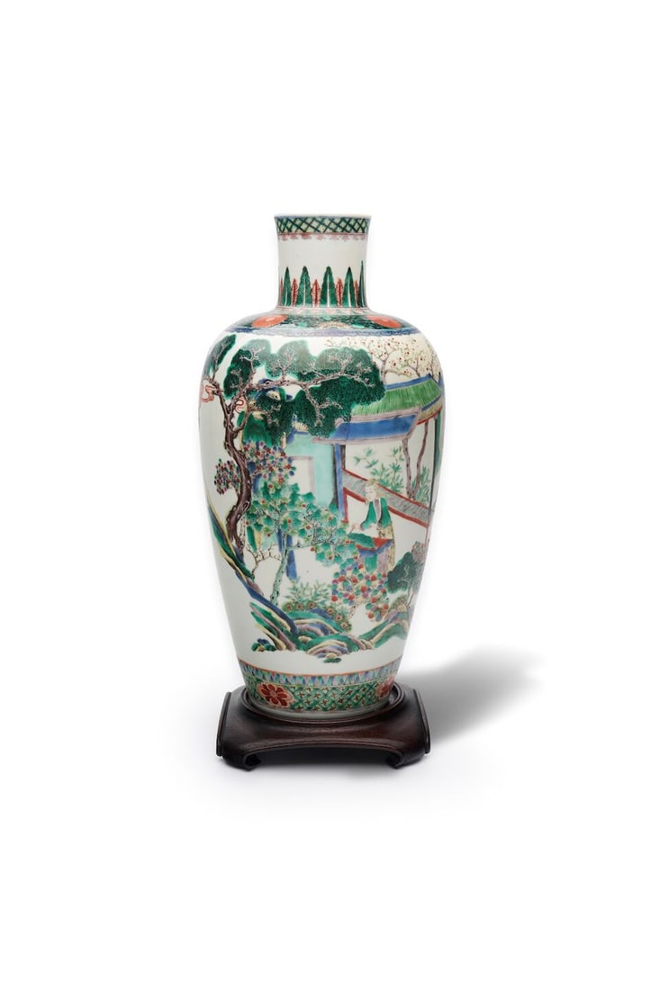A famille verte 'landscape and European subject' vase Underglaze blue double ring mark, 19th cen... (1 of 1)
