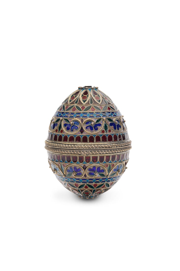 A pair of silver-gilt and enamel travelling egg cups Russian, late 19th/early 20th century, ma... - 2