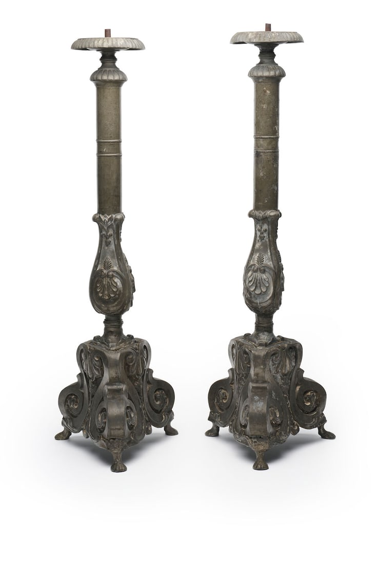 A pair of pewter altar candlesticks or prickets, French, 19th century (2) (1 of 1)
