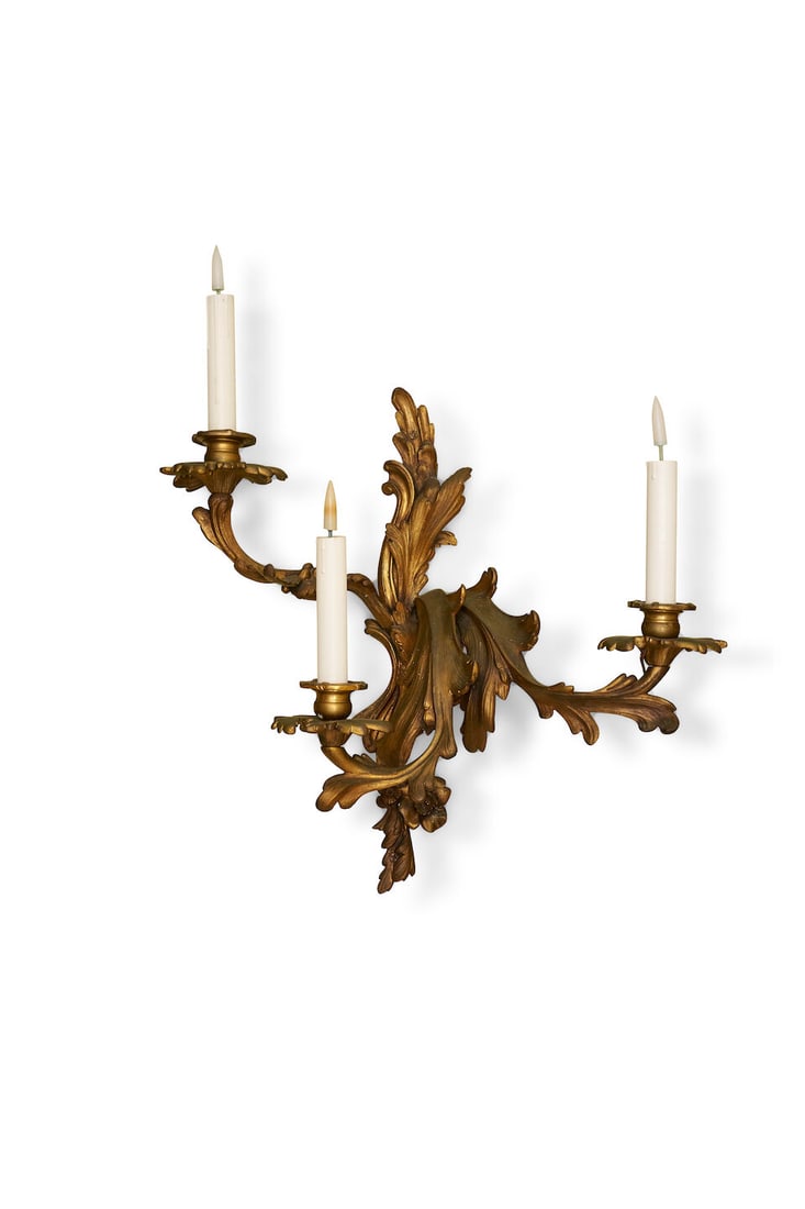 A pair of Louis XV style gilt bronze wall lights, - 2