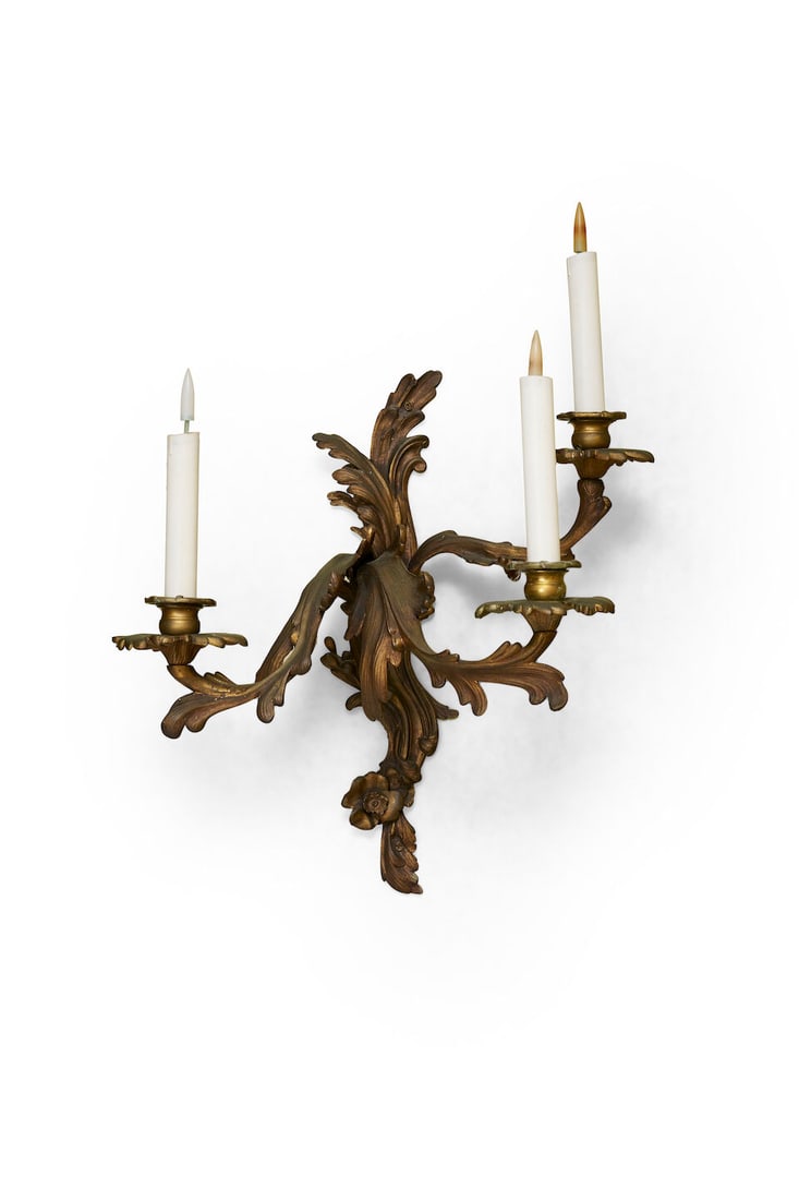 A pair of Louis XV style gilt bronze wall lights, - 3