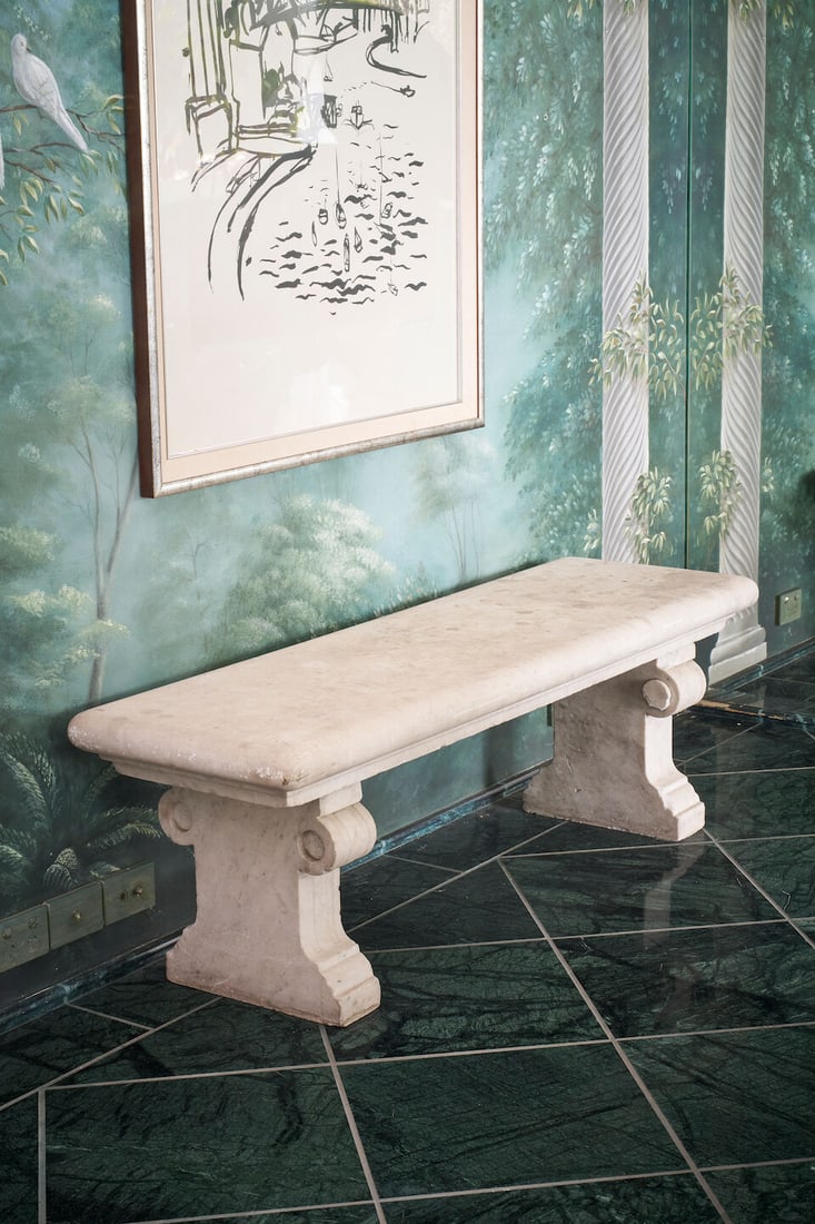 A Neoclassical style white marble bench seat, (1 of 1)