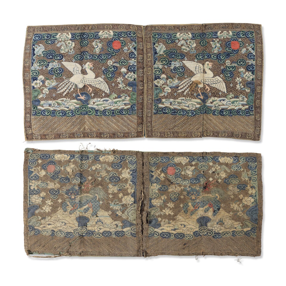 DEUX PAIRES DE BADGES DE RANG EN SOIE TISSÉE, KESI Dynastie Qing, XIXe siècle (2) (1 of 2)