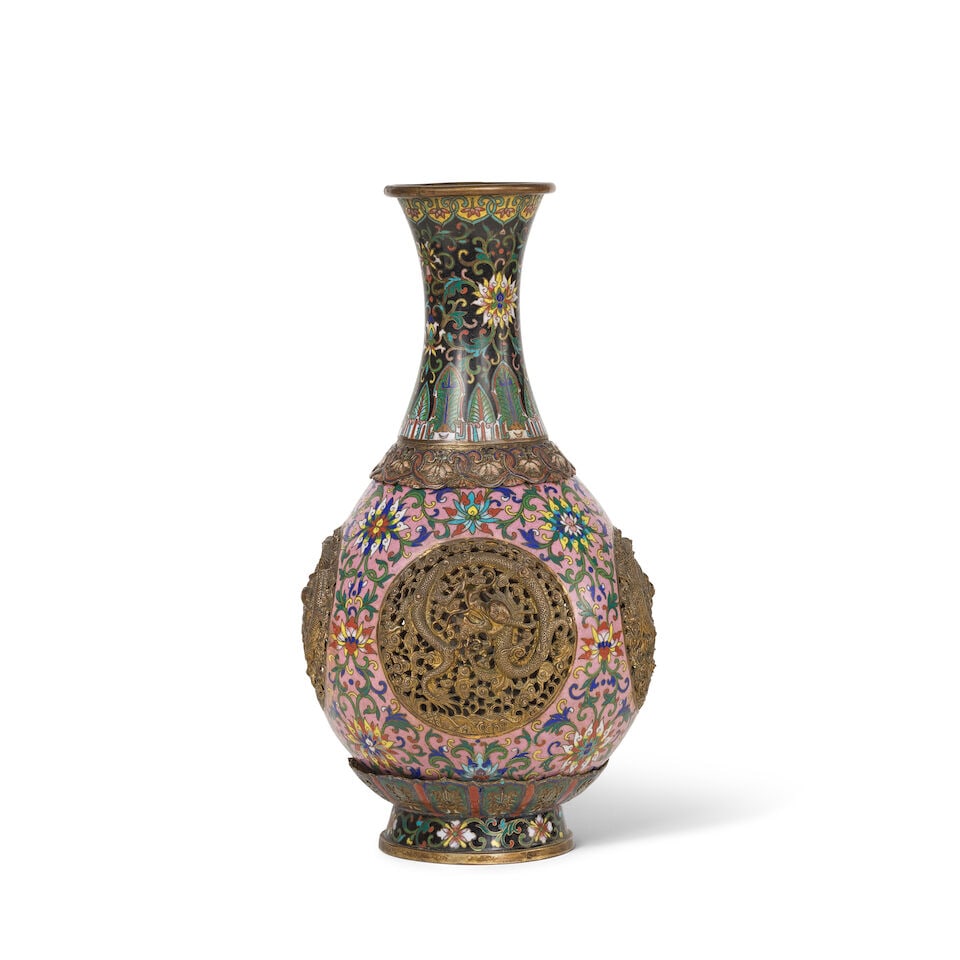 VASE À CŒUR TOURNANT EN ÉMAUX CLOISONNÉS ET CHAMPLEVÉS Fin de la Dynast... - 3