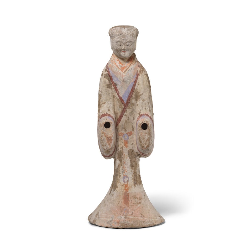 GRANDE STATUETTE DE DAME EN TERRE CUITE POLYCHROME Dynastie Han (206 av. J.-C. - 220 ap. J.-C.) (1 of 5)