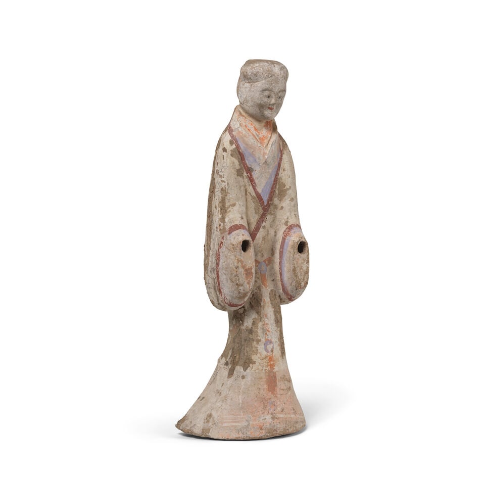 GRANDE STATUETTE DE DAME EN TERRE CUITE POLYCHROME Dynastie Han (206 av. J.-C. - 220 ap. J.-C.) - 3