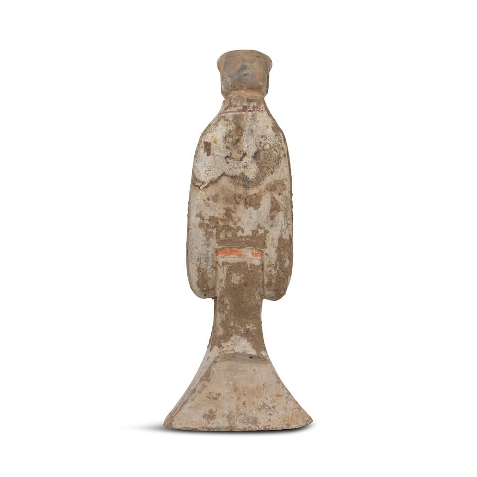 GRANDE STATUETTE DE DAME EN TERRE CUITE POLYCHROME Dynastie Han (206 av. J.-C. - 220 ap. J.-C.) - 4