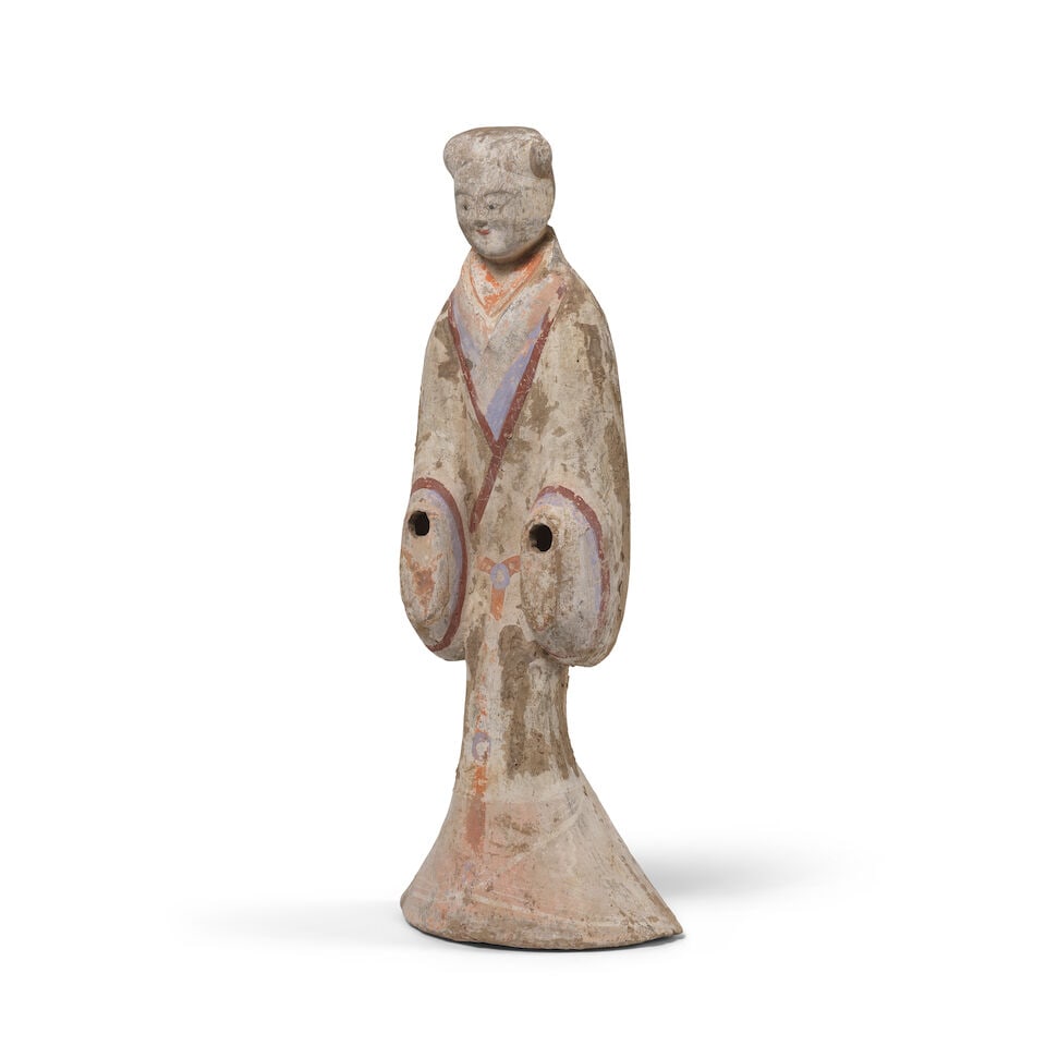 GRANDE STATUETTE DE DAME EN TERRE CUITE POLYCHROME Dynastie Han (206 av. J.-C. - 220 ap. J.-C.) - 5