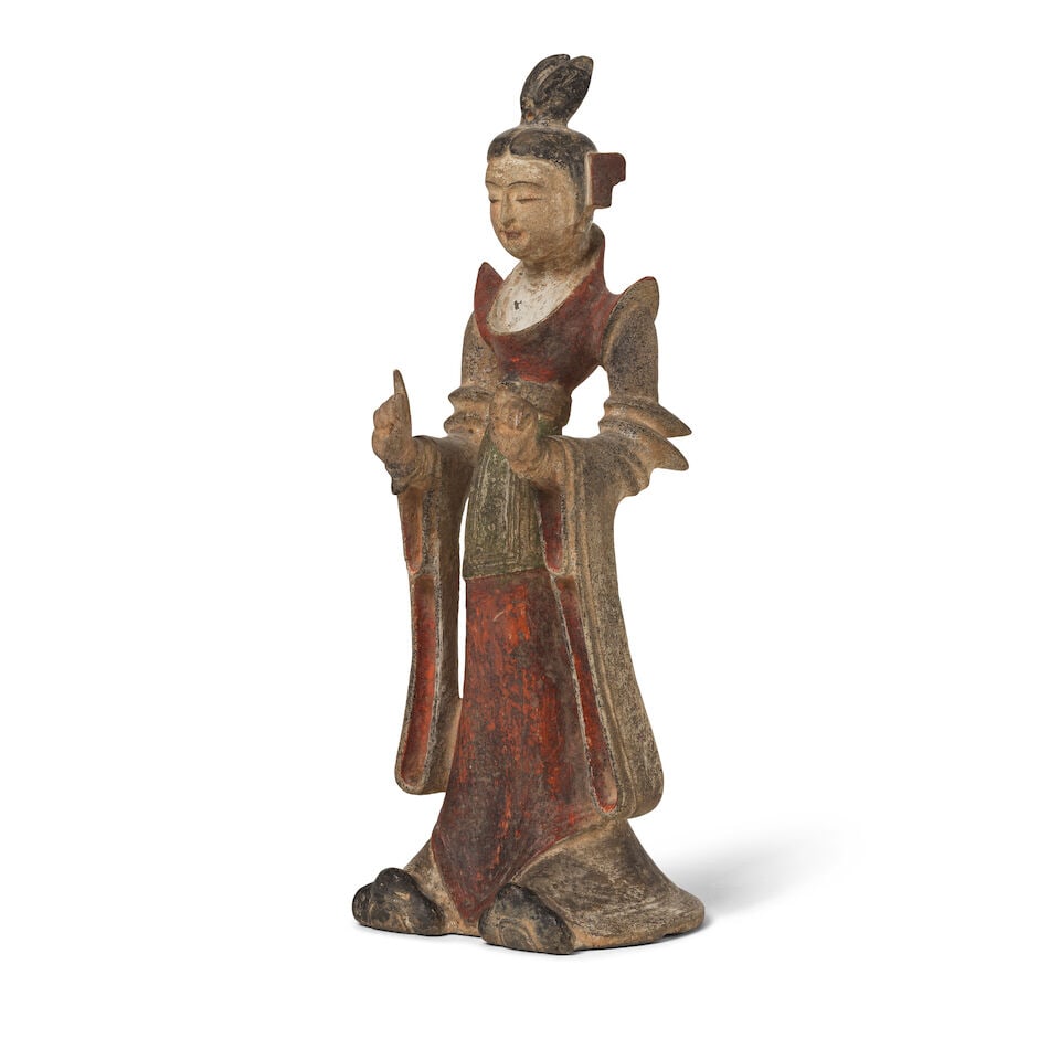 STATUETTE DE DAME DE COUR EN PIERRE POLYCHROME DE STYLE TANG XXe siècle - 5