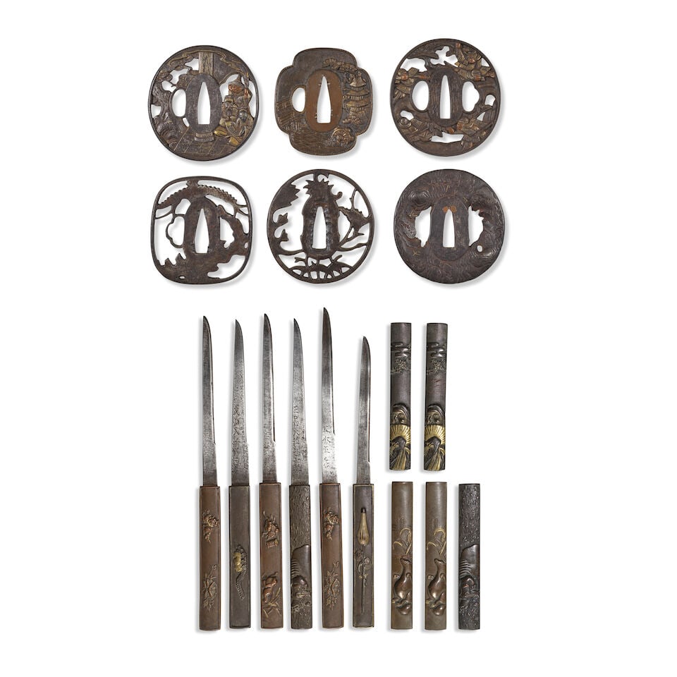 COLLECTION DE SIX KODZUKA, CINQ KOZUKA ET SIX TSUBA Japon, époque Edo (1615-1868), XVIII-X... (1 of 2)