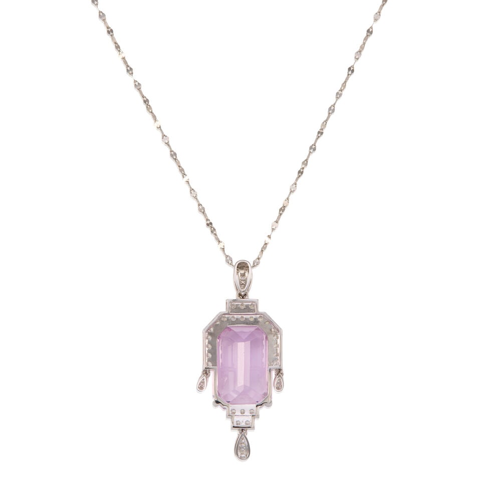 PLATINUM, KUNZITE, AND DIAMOND PENDANT NECKLACE - 2