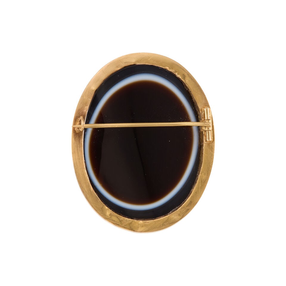 ANTIQUE 14K GOLD AND AGATE CAMEO BROOCH - 2