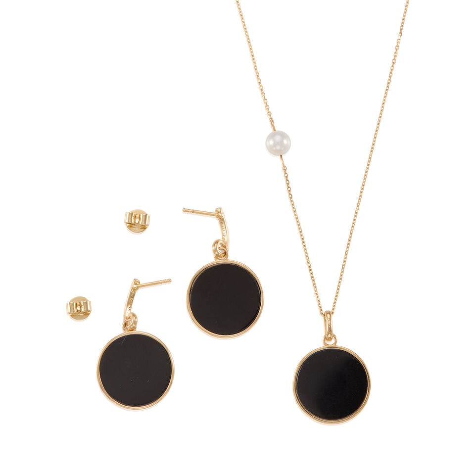 14K GOLD, ONYX, AND SYNTHETIC RUBY SET - 2
