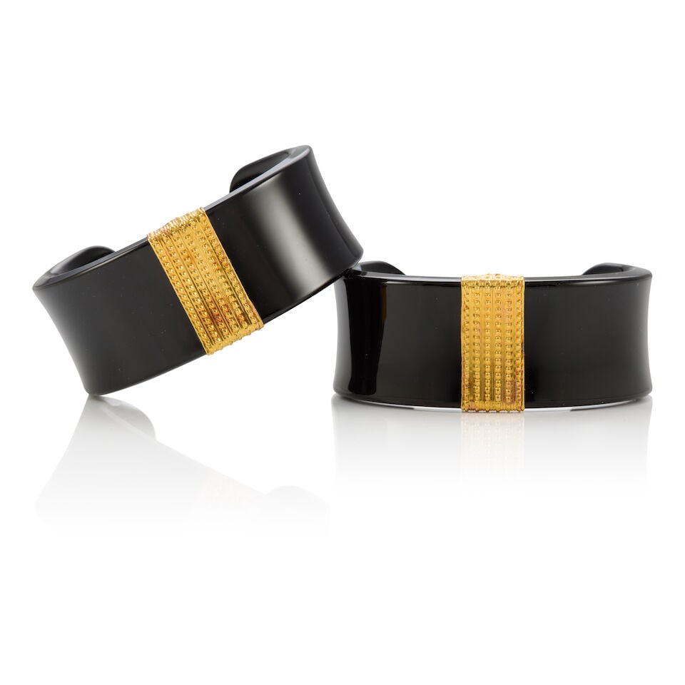 TWO GOLD AND RESIN CUFFS - 2