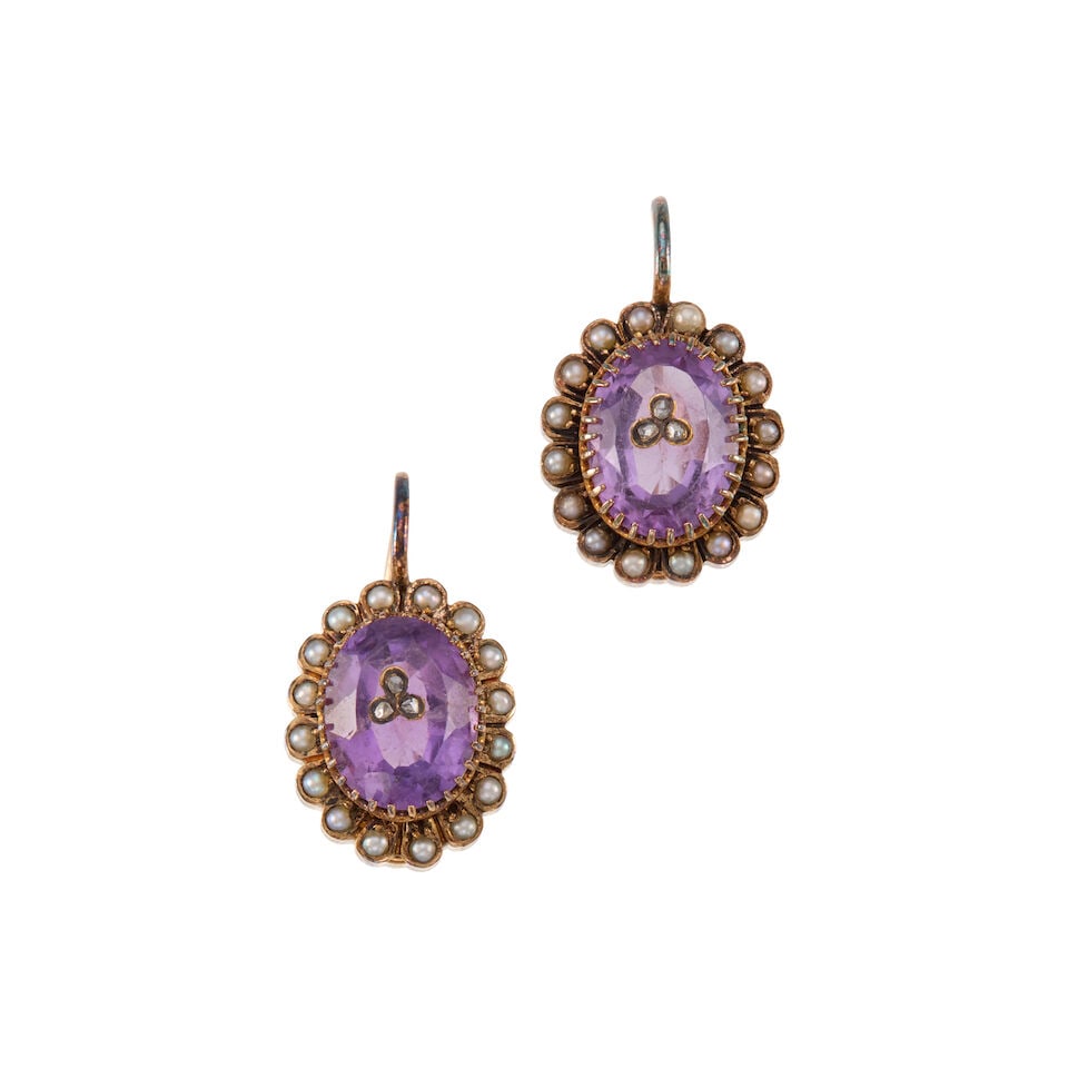 ANTIQUE GOLD, AMETHYST, AND SEED PEARL EARRINGS (1 of 2)