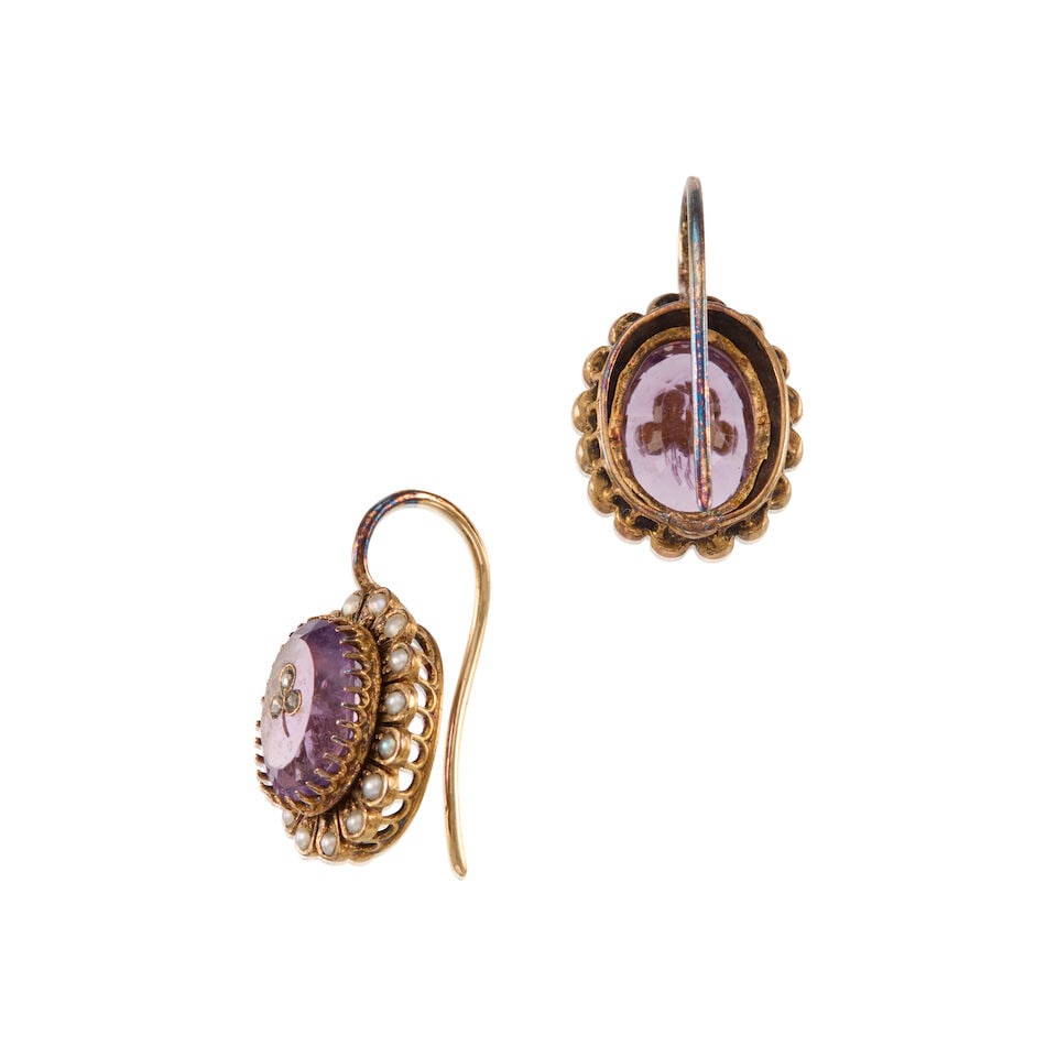 ANTIQUE GOLD, AMETHYST, AND SEED PEARL EARRINGS - 2