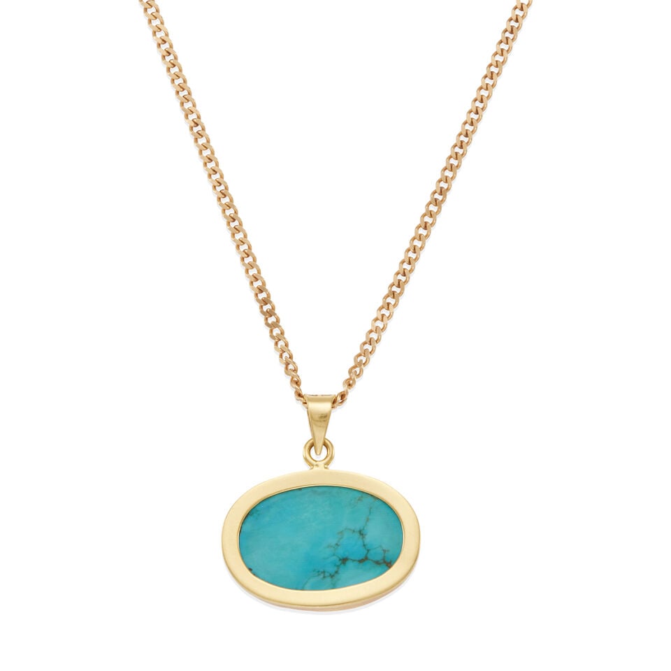 GOLD AND CARVED TURQUOISE PENDANT NECKLACE - 2