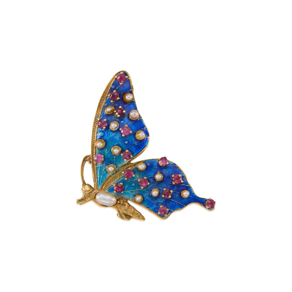 VINTAGE 14K GOLD, ENAMEL AND GEM-SET PENDANT: VINTAGE 14K GOLD, ENAMEL AND GEM-SET PENDANT • 14k yellow gold • 15 round rubies weighing approximately 0.70 - 0.80 carat total • 14 cultured pearls measuring approximately 2.04 -