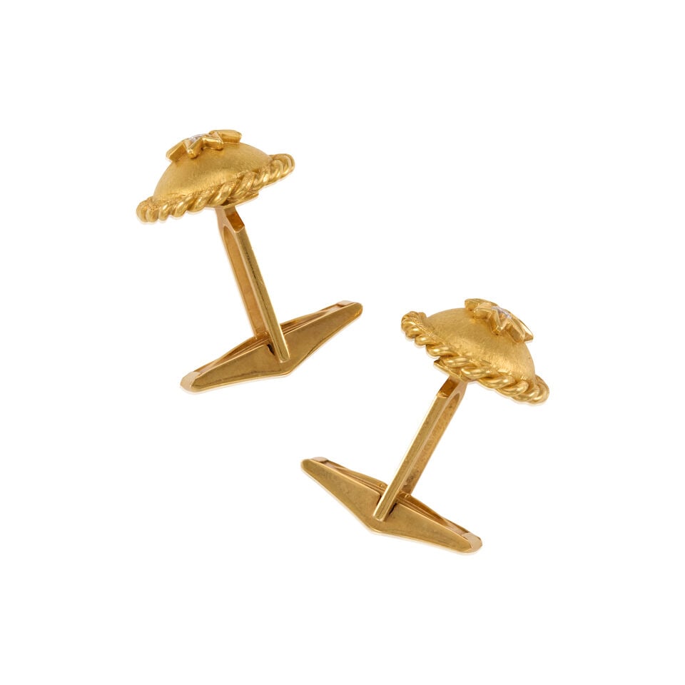 PAIR OF 14K GOLD AND DIAMOND CUFFLINKS - 2