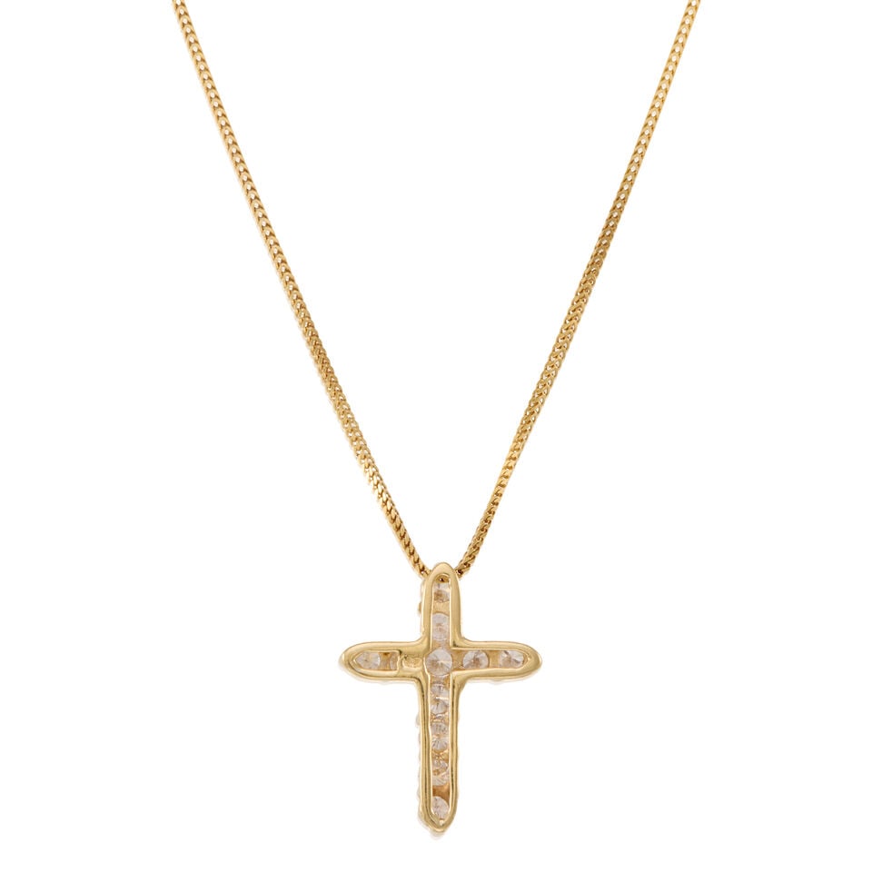 14K GOLD AND DIAMOND CROSS PENDANT NECKLACE - 2