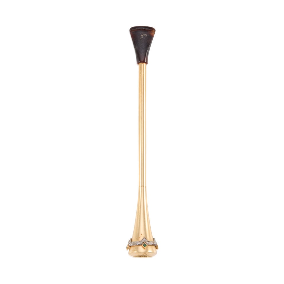 ANTIQUE 14K GOLD, DIAMOND, AND EMERALD CIGARETTE HOLDER - 2