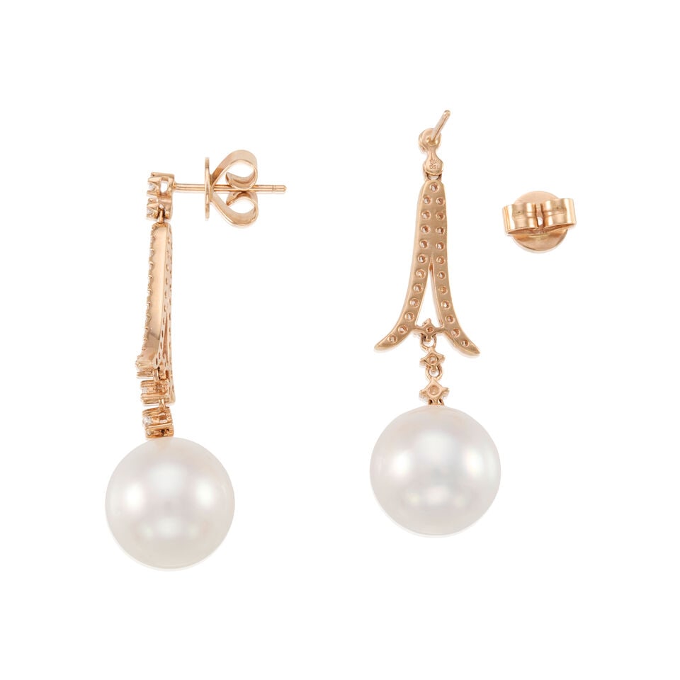 PAIR OF 18K GOLD, CULTURED PEARL AND DIAMOND EARRINGS - 2