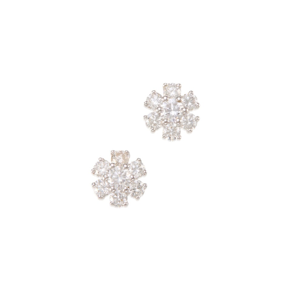 PAIR OF 18K GOLD AND DIAMOND EARRINGS: PAIR OF 18K GOLD AND DIAMOND EARRINGS • 18k white gold • Numerous round diamonds weighing approximately 0.65 - 0.75 carat total • Measures 5/8 x 5/16 in. • Estimated gross