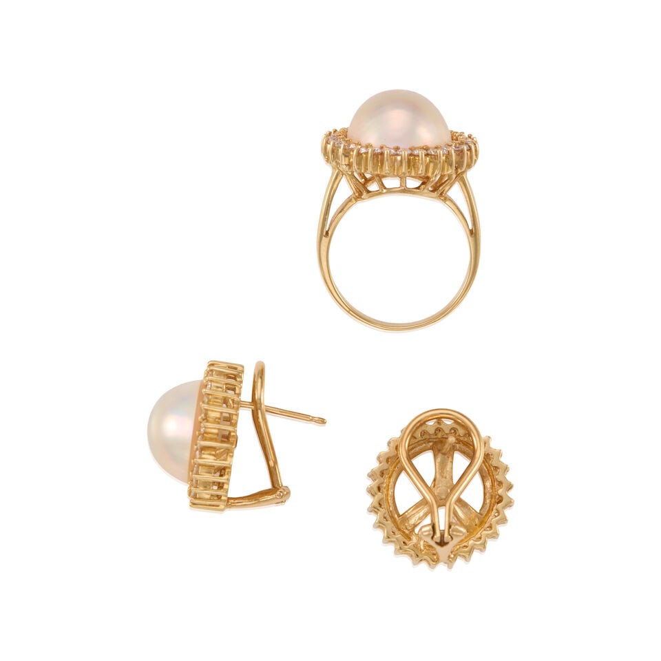 14K GOLD, CULTURED PEARL, AND DIAMOND SET - 2