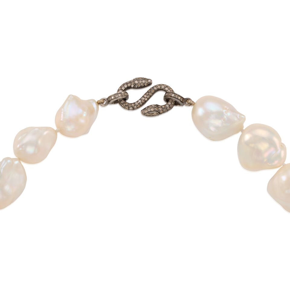 SILVER, CULTURED PEARL, AND DIAMOND NECKLACE - 2