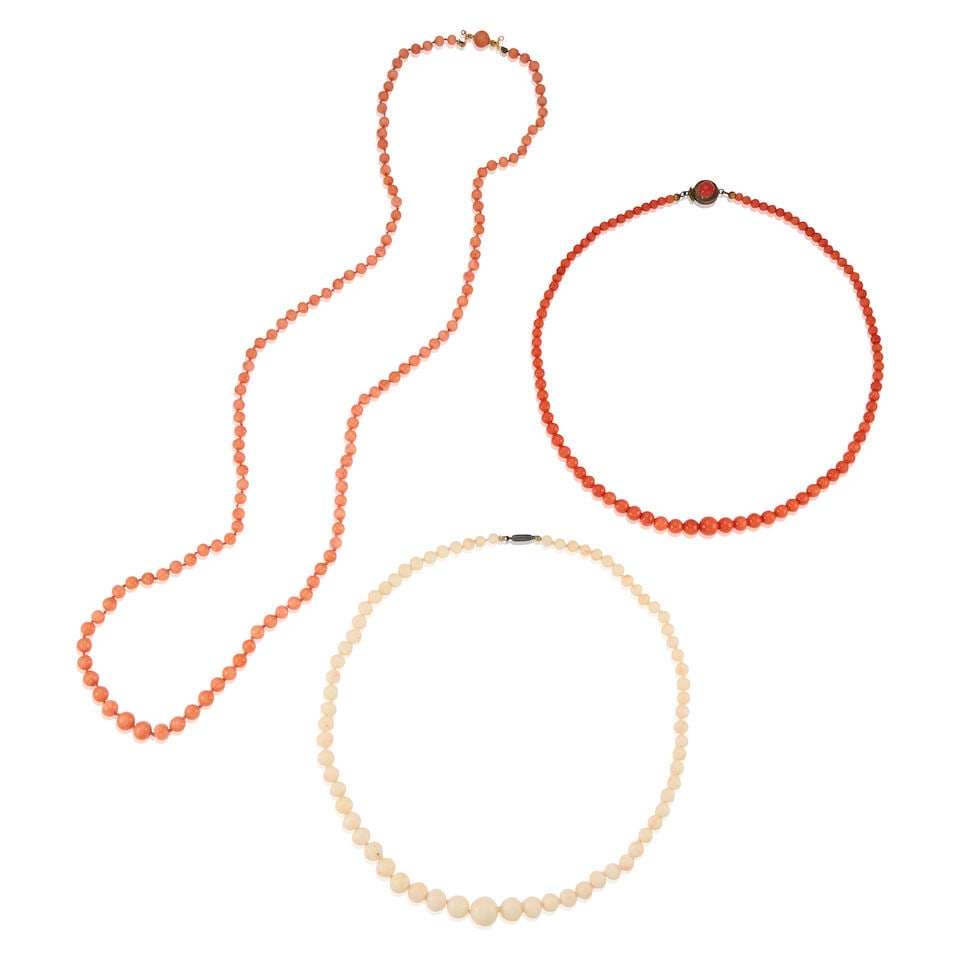 SILVER AND BASE METAL CORAL NECKLACES (1 of 2)