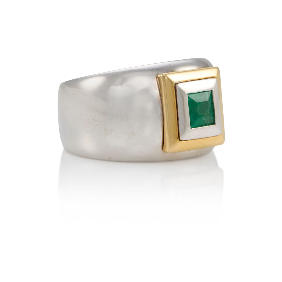 18K BICOLOR GOLD AND EMERALD RING - 2