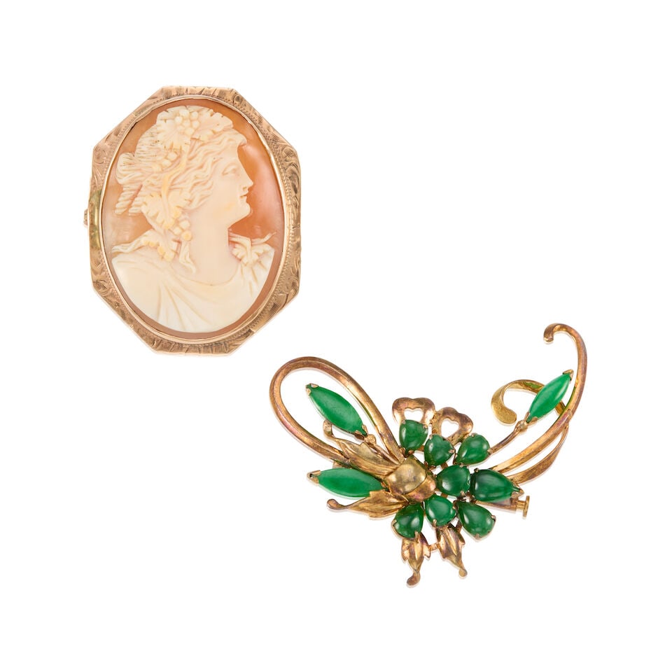 GOLD, JADE, AND CAMEO BROOCHES (1 of 2)