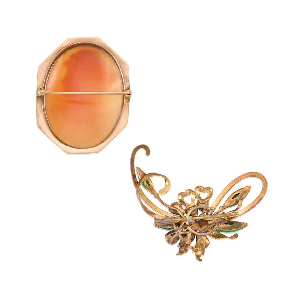 GOLD, JADE, AND CAMEO BROOCHES - 2