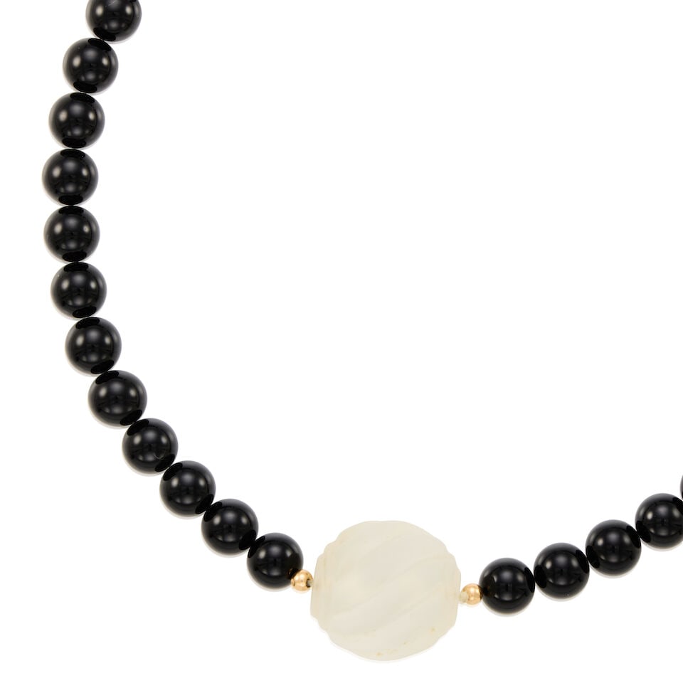 14K GOLD, ROCK CRYSTAL, AND ONYX NECKLACE - 2