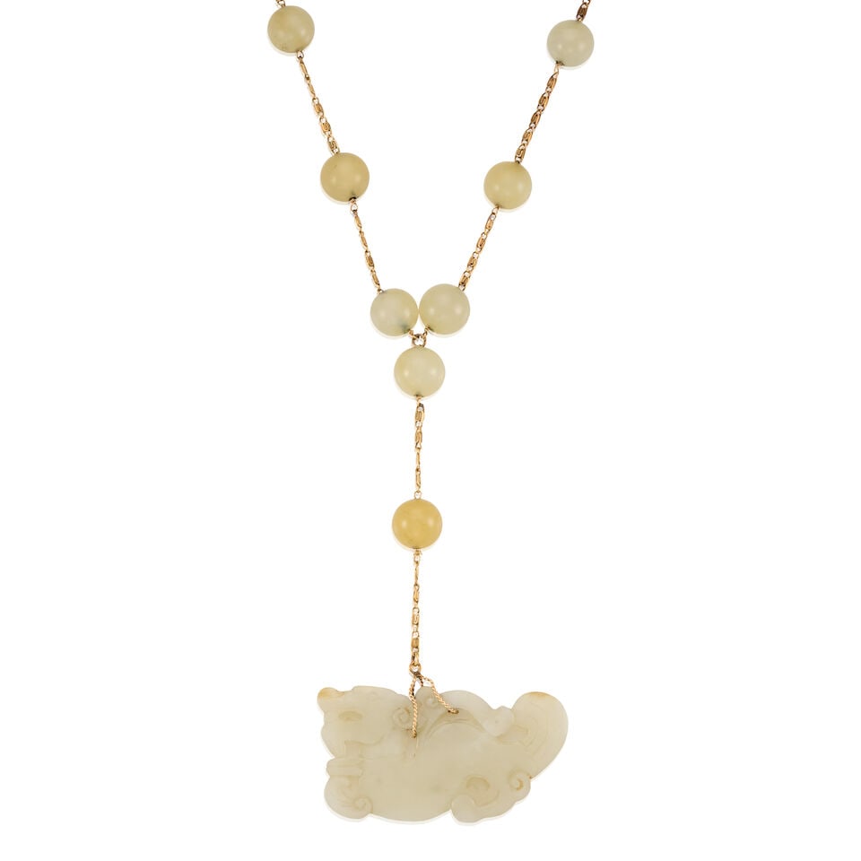 13K YELLOW GOLD AND JADE NECKLACE - 2