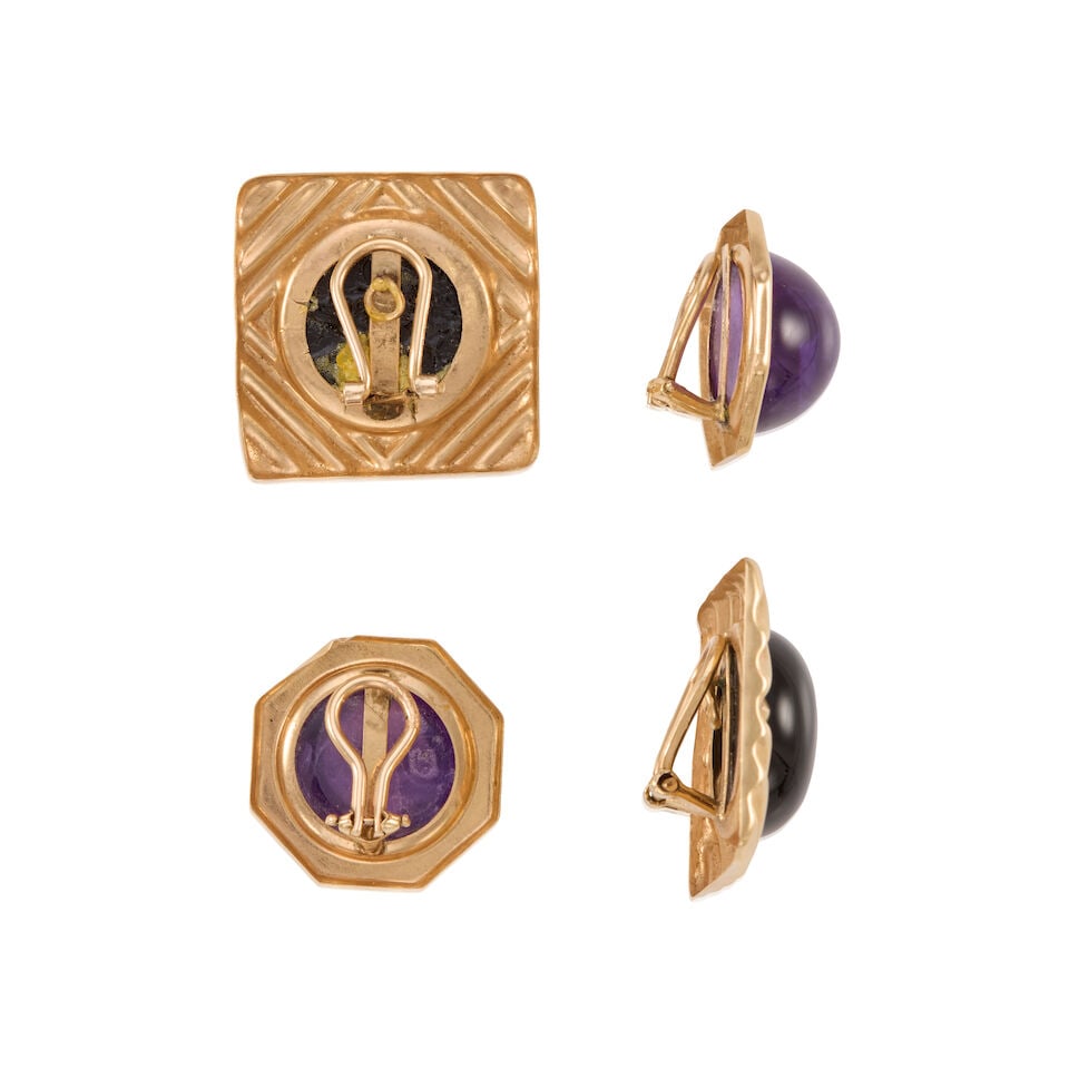 12K GOLD, ONYX, AND AMETHYST EARRINGS - 2