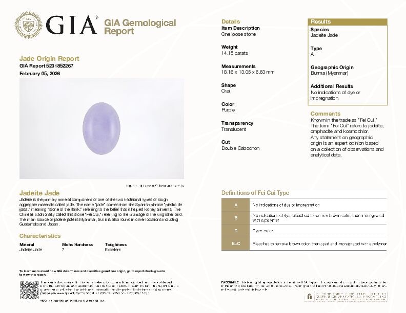 LOOSE JADEITE JADE WITH GIA REPORT - 2