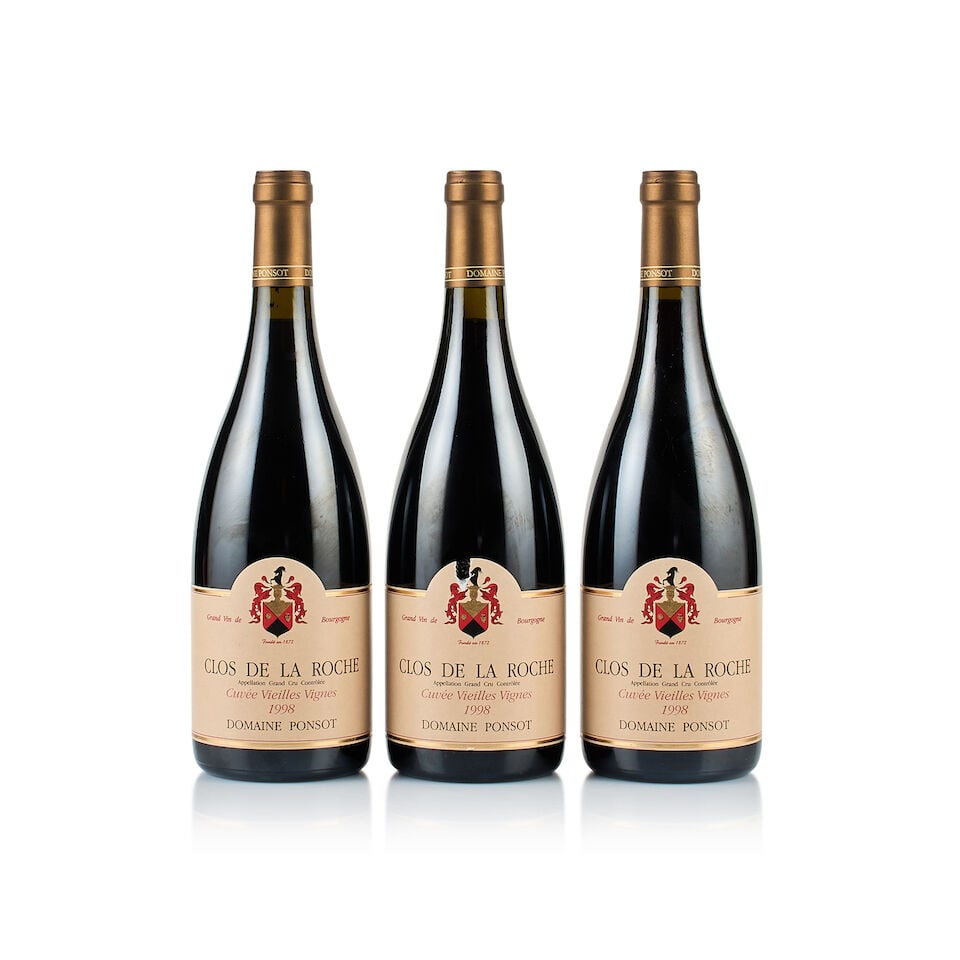 Domaine Ponsot, Clos de la Roche Grand Cru, Vieilles Vignes, 1998 (3 x 750ml): Domaine Ponsot, Clos de la Roche Grand Cru, Vieilles Vignes, 1998 (3 x 750ml) Region: Burgundy Fill Level: excellent Capsule: ok Cork: ok Label: 1x scratched at the top, 2x good appearance Packaging: