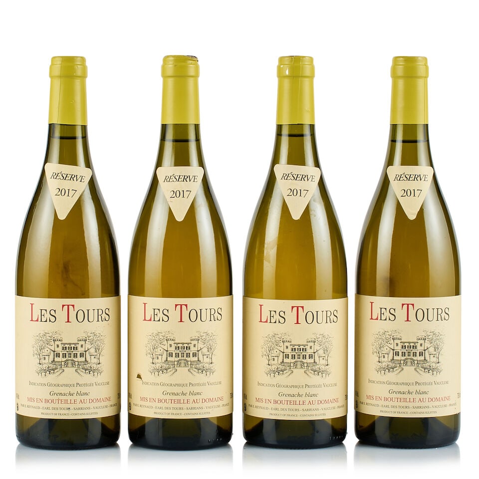 Les Tours, Vaucluse, Grenache Blanc, 2017 (4 x 750ml): Les Tours, Vaucluse, Grenache Blanc, 2017 (4 x 750ml) Region: Rhône Valley Fill Level: excellent Capsule: 1x scratched on top, 3x creased Cork: 4x depressed Label: 1x nicked, 3x slightly bin-soil
