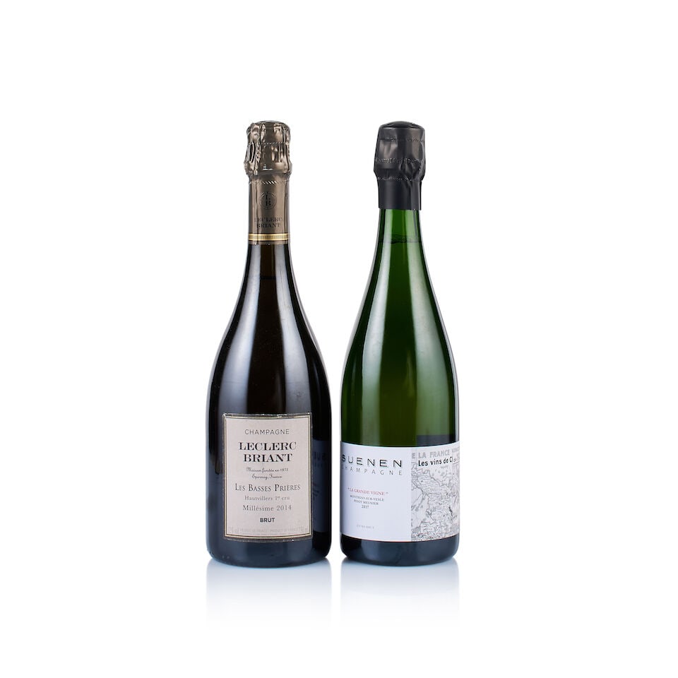 Mixed Lot of Champagne, 2014 & 2017 (2 x 750ml): Champagne Leclerc Briant, Hautvillers 1er Cru, Les Basses Prières, Brut, 2014 (1 x 750ml) Region: Champagne Fill Level: good Capsule: ok Cork: ok Label: very slightly scratched at the top Packagi
