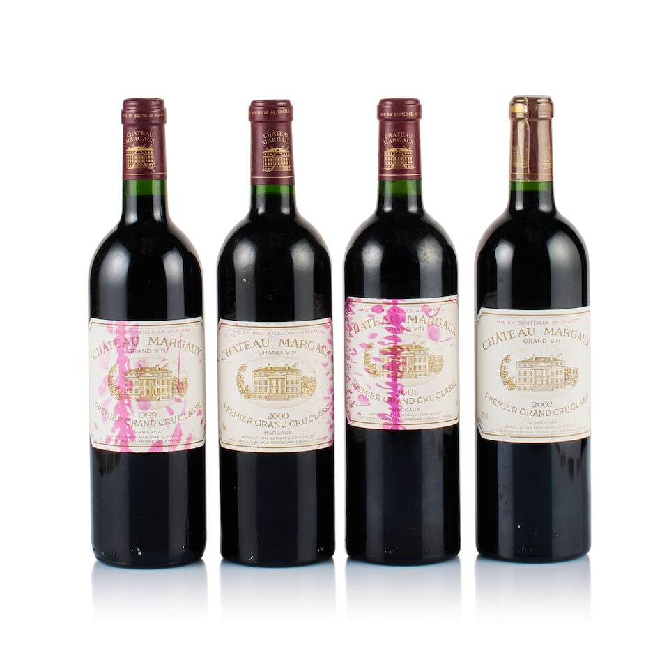 Vertical of Château Margaux 1999, 2000, 2001 & 2002 (4 x 750ml): Château Margaux, Margaux, 1er Grand Cru Classé, 1999 (1 x 750ml) Region: Bordeaux Fill Level: into neck Capsule: ok Cork: ok Label: badly stained Packaging: neutral carton Alcohol Content: