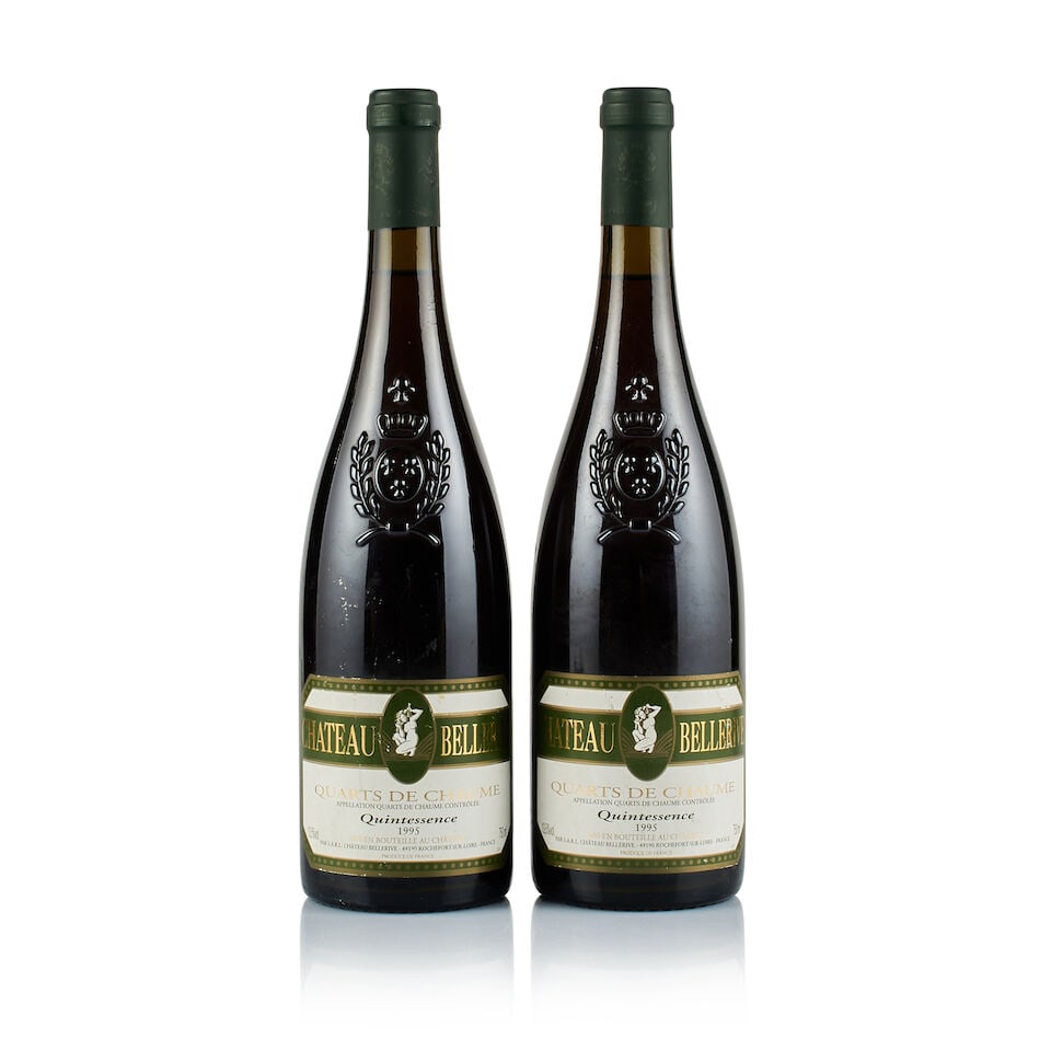 Château Bellerive, Quarts de Chaume, Quintessence, 1995 (2 x 750ml): Château Bellerive, Quarts de Chaume, Quintessence, 1995 (2 x 750ml) Region: Loire Valley Fill Level: excellent Capsule: ok Cork: ok Label: 2x bin-soiled and marked Packaging: neutral carton Alcoh